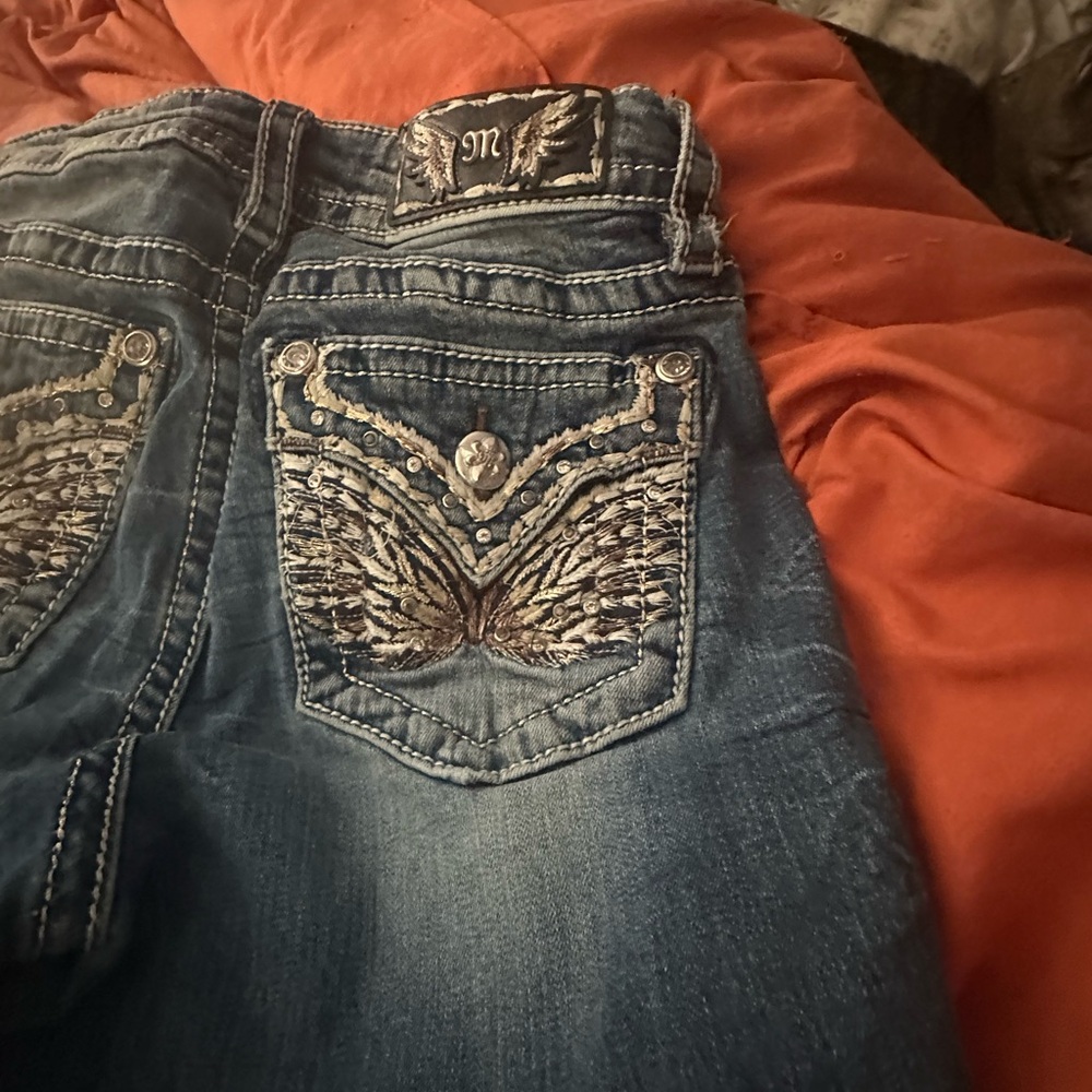 Miss Me Blue Jeans with Embellished Pockets